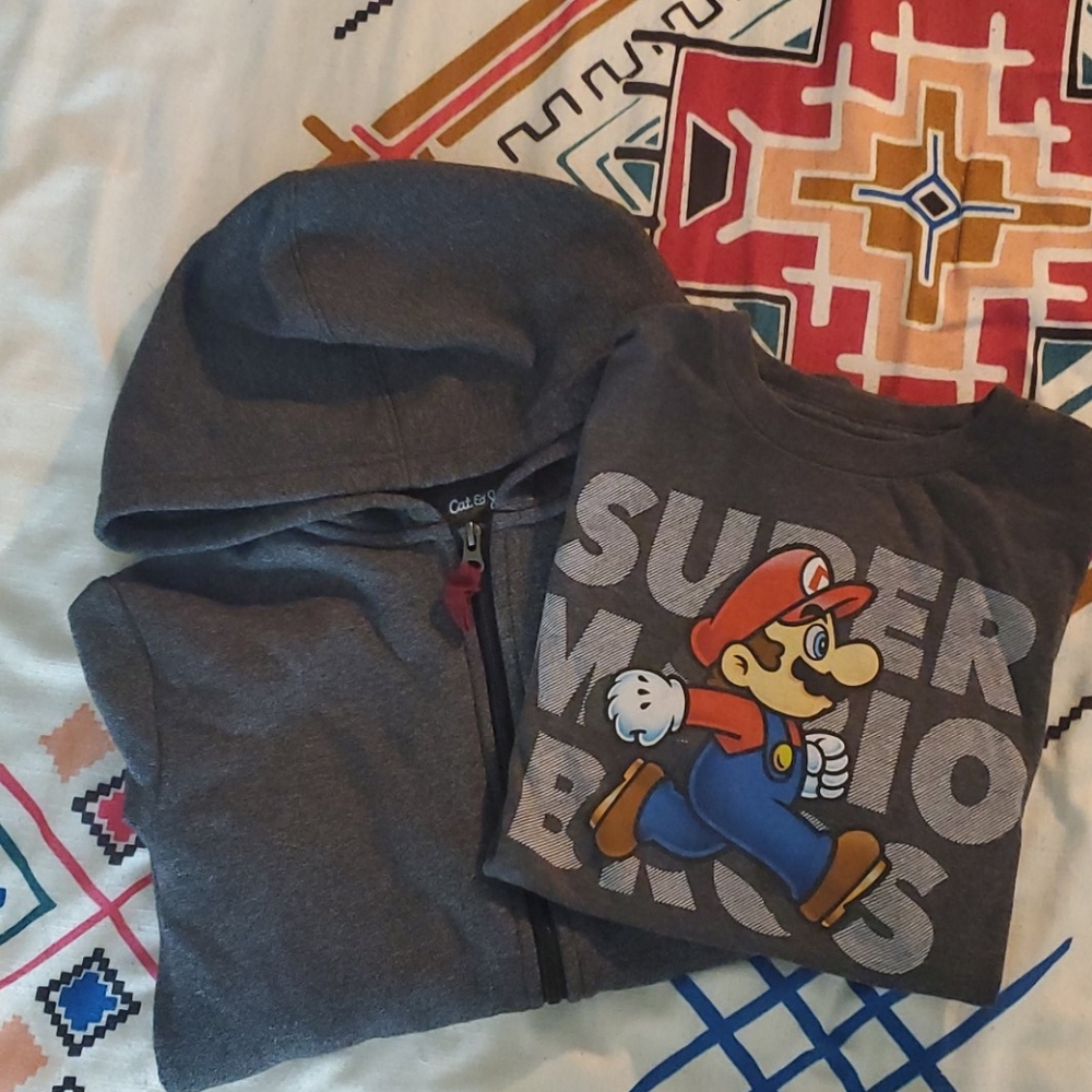 Bundle boys short sleeve graphic T and zip hoodie